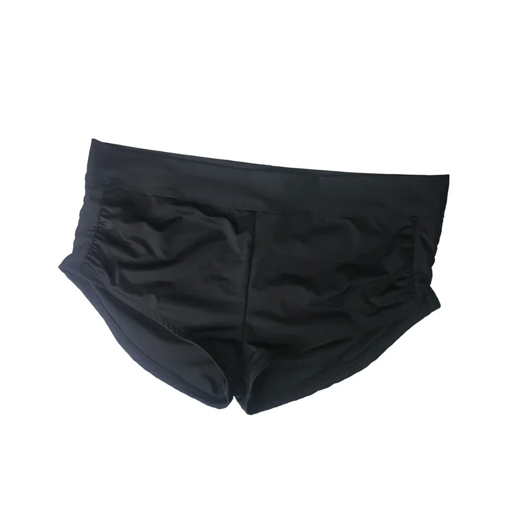 KONA SOL Womens Medium Coverage Shortie Shorts Black Bikini Bottoms Size XL NEW